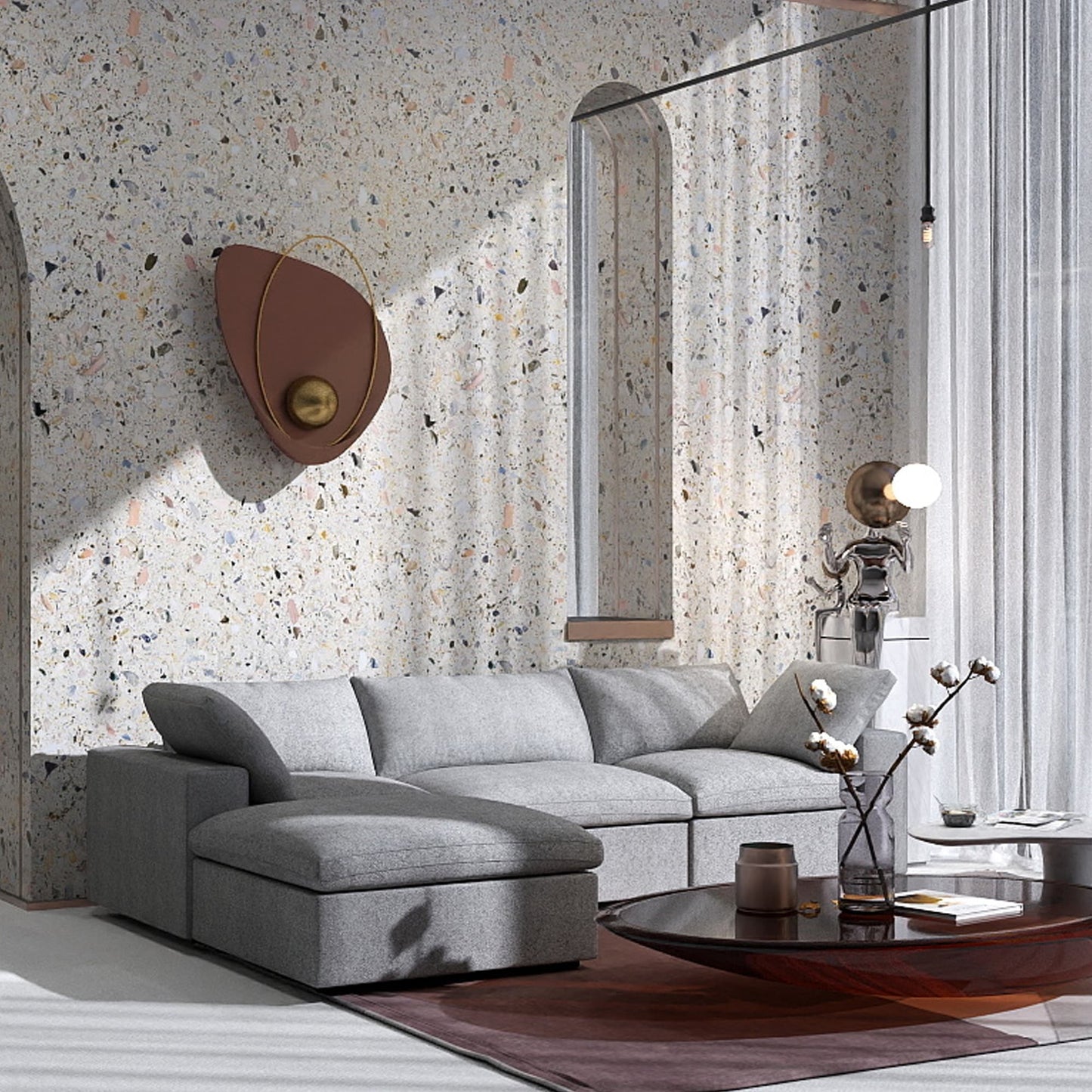 Divano moderno minimalista imbottito, divano componibile modulare imbottito in piuma, divano Cloud.