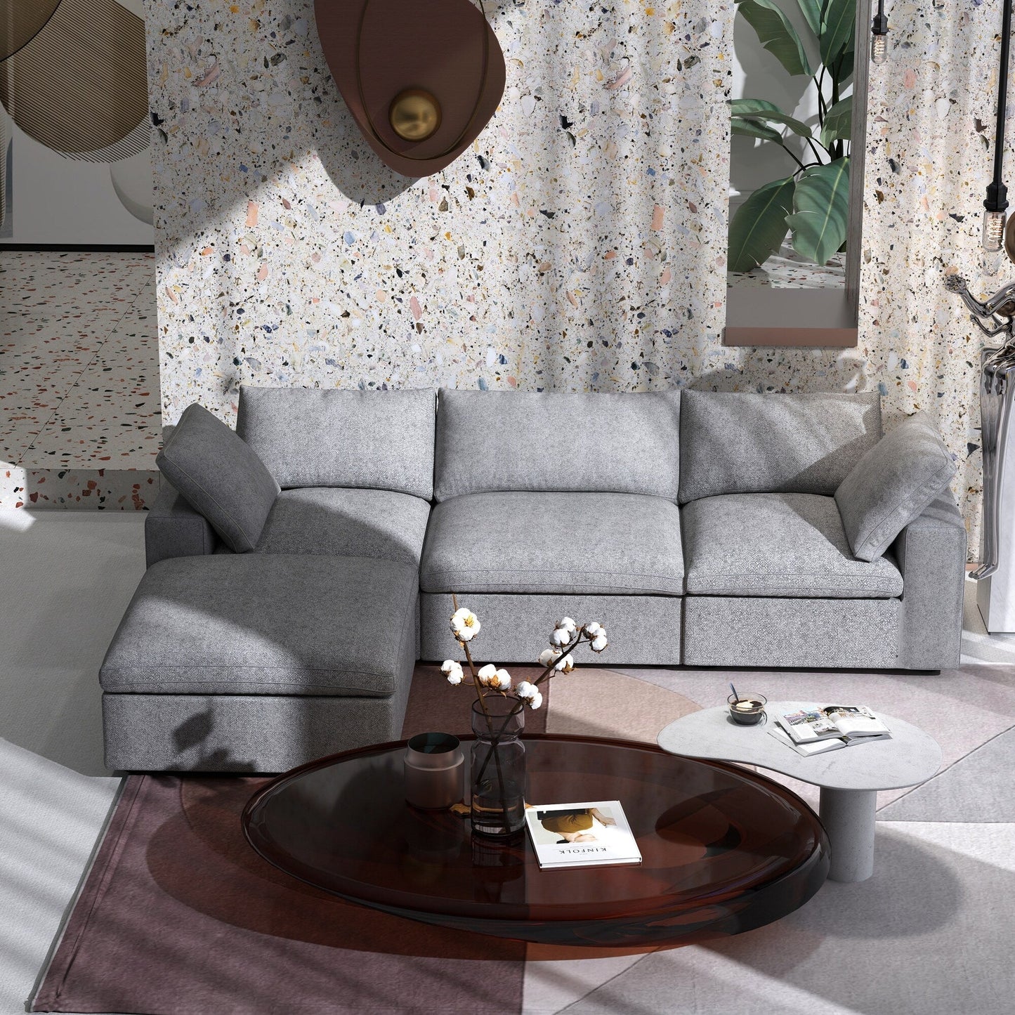 Divano moderno minimalista imbottito, divano componibile modulare imbottito in piuma, divano Cloud.