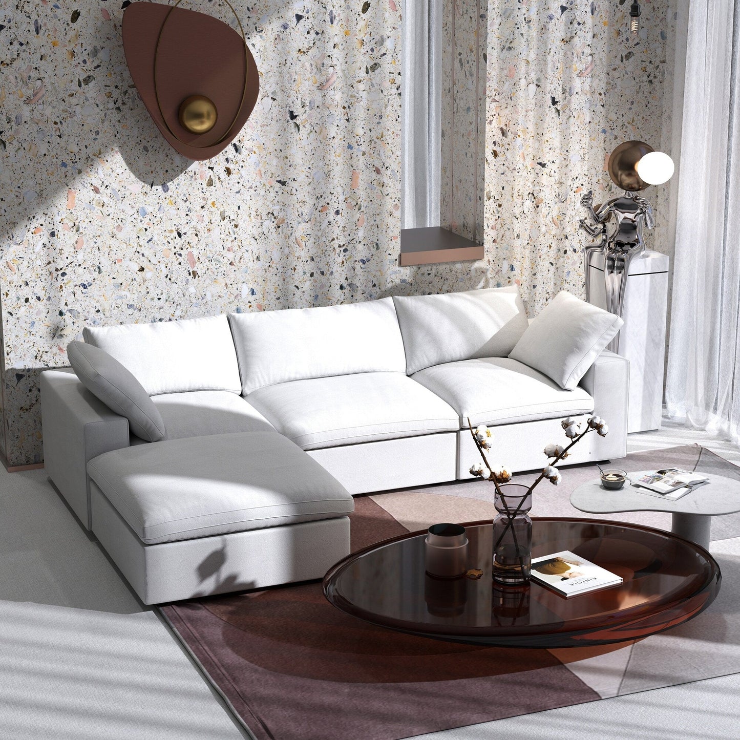 Divano moderno minimalista imbottito, divano componibile modulare imbottito in piuma, divano Cloud.