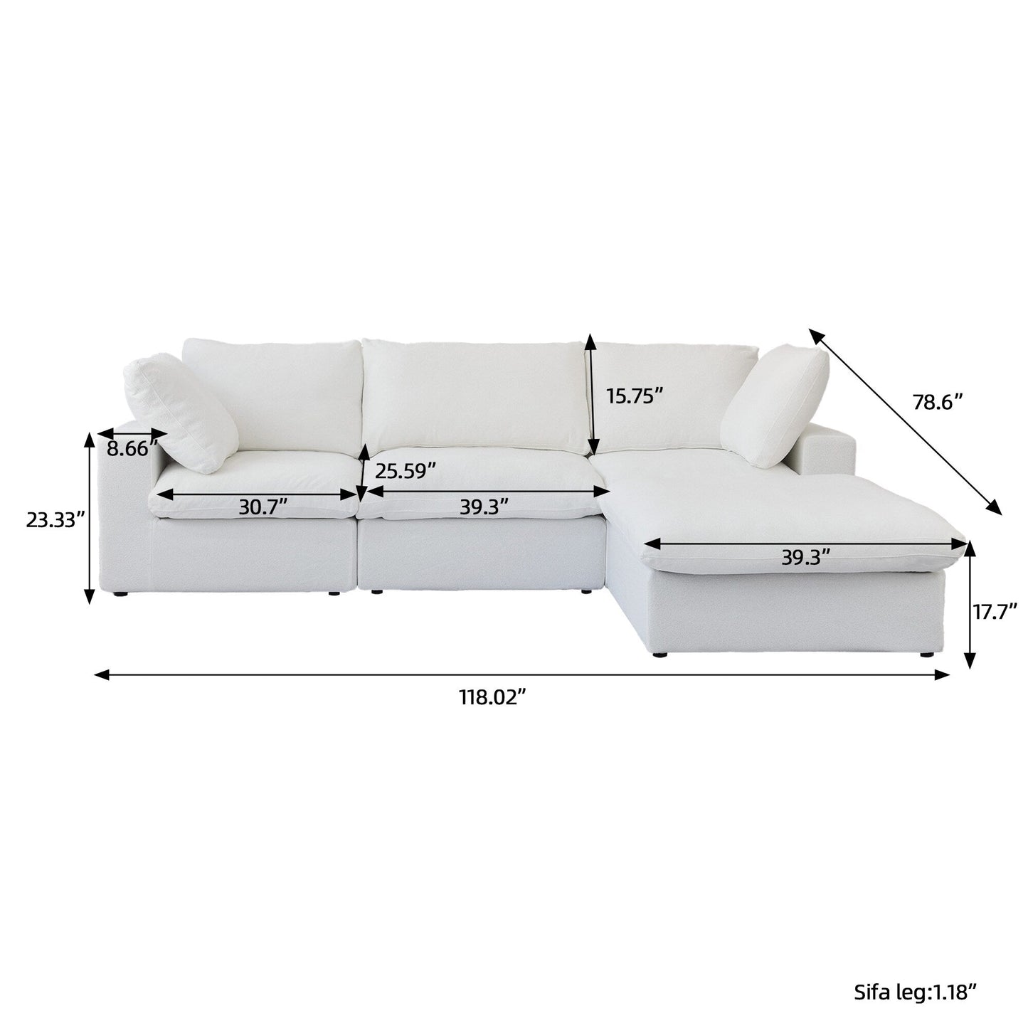 Divano moderno minimalista imbottito, divano componibile modulare imbottito in piuma, divano Cloud.