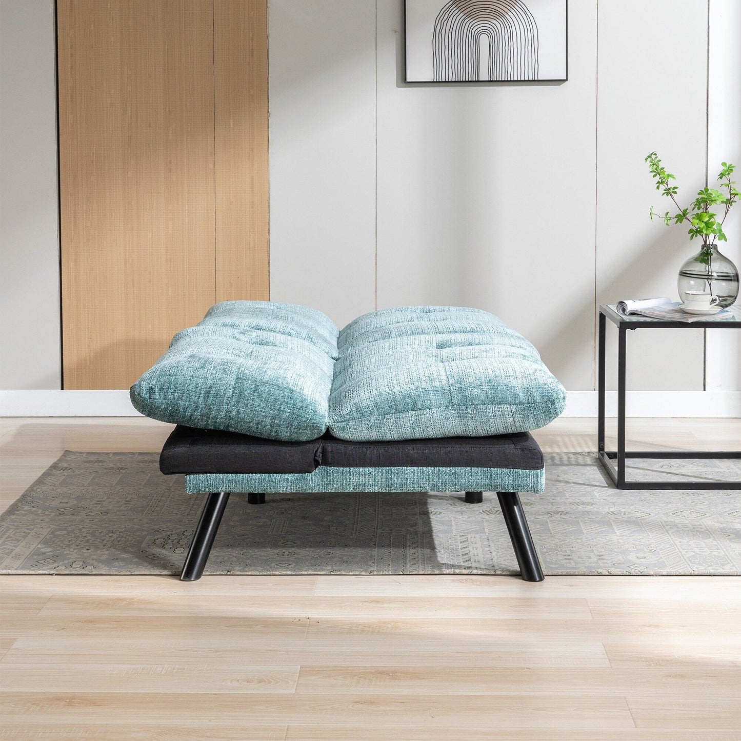 Divano letto futon convertibile in ciniglia verde menta da 75,6 pollici con gambe in metallo per soggiorno