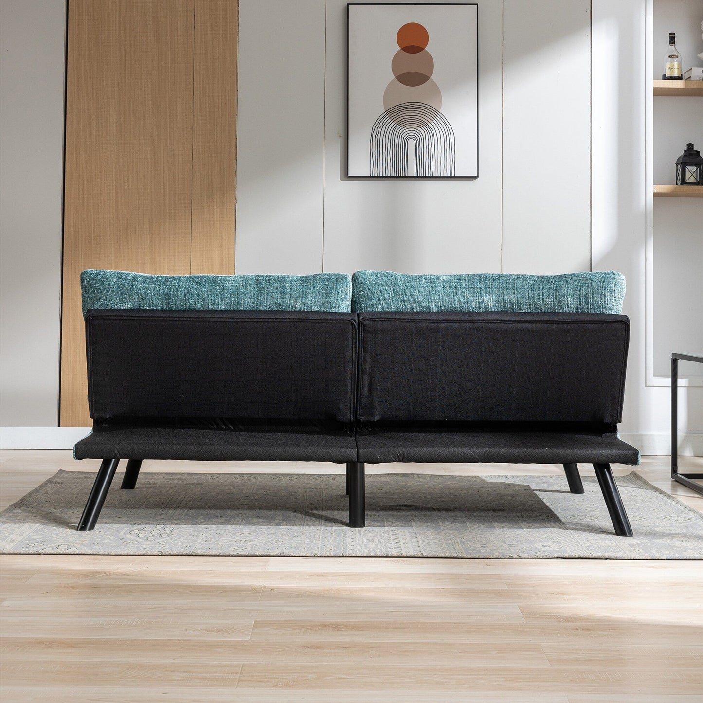 Divano letto futon convertibile in ciniglia verde menta da 75,6 pollici con gambe in metallo per soggiorno