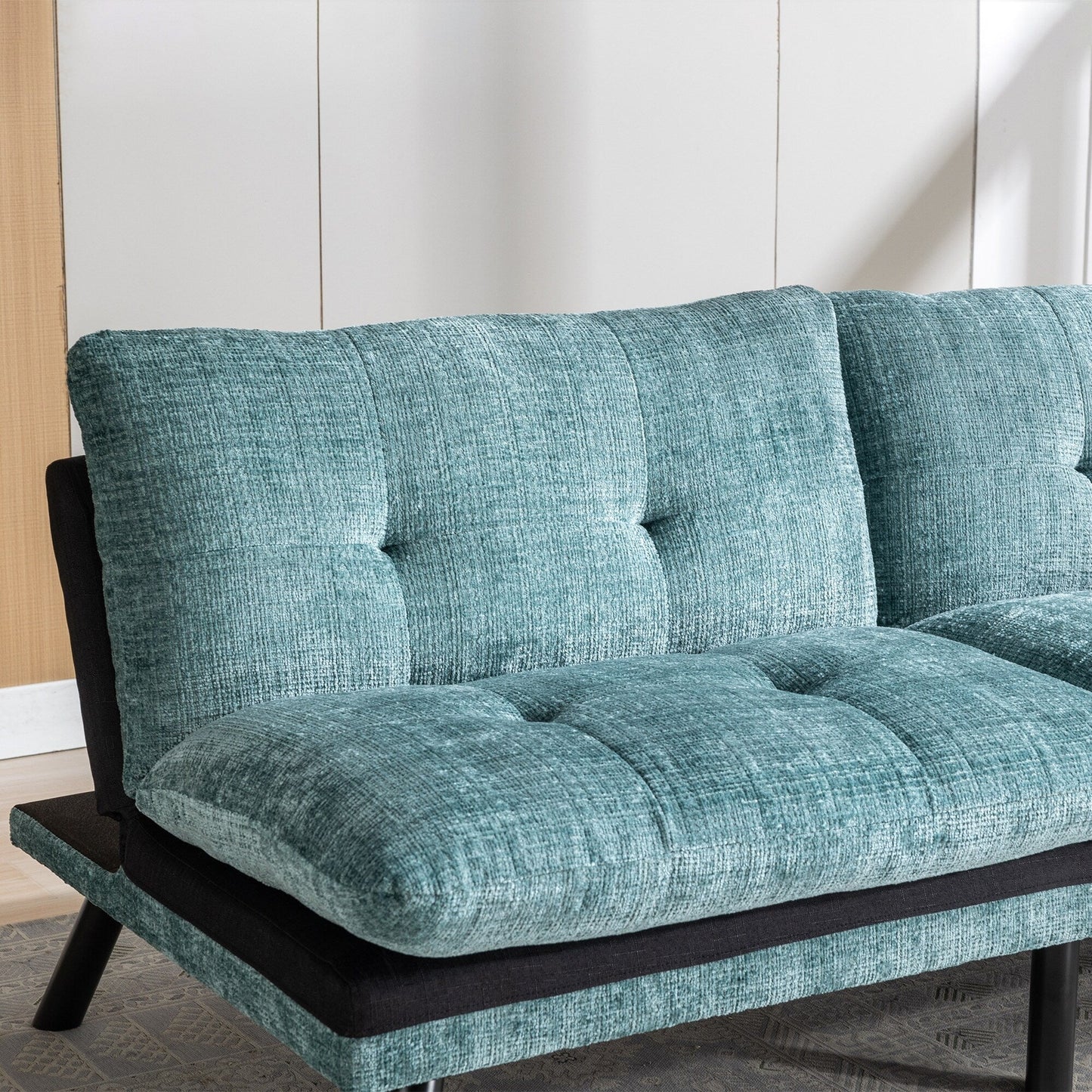 Divano letto futon convertibile in ciniglia verde menta da 75,6 pollici con gambe in metallo per soggiorno