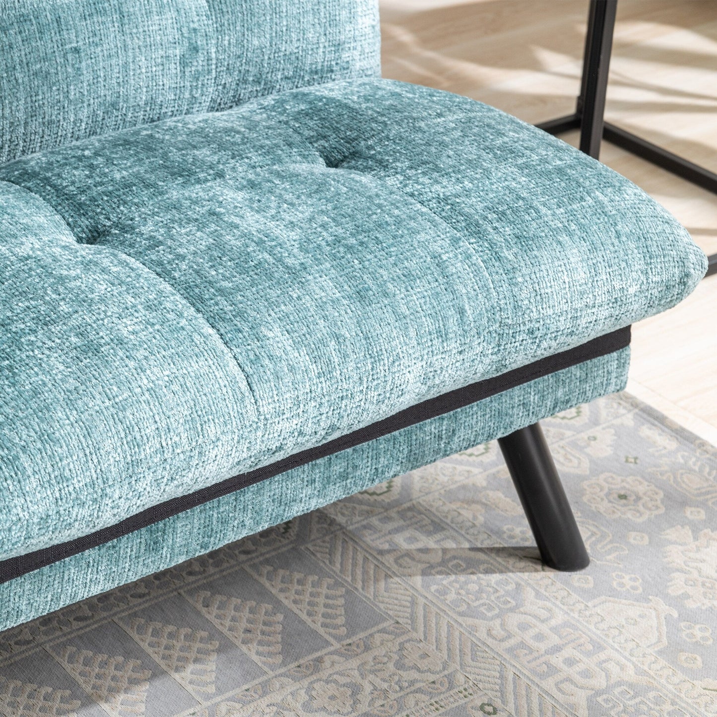 Divano letto futon convertibile in ciniglia verde menta