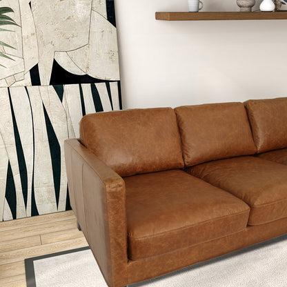 Divano Mira Mid-Century Modern confortevole in vera pelle