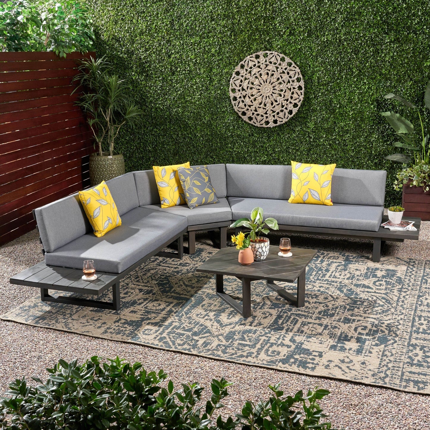 Set di divani componibili Mirabelle in acacia da 4 pezzi di Christopher Knight Home