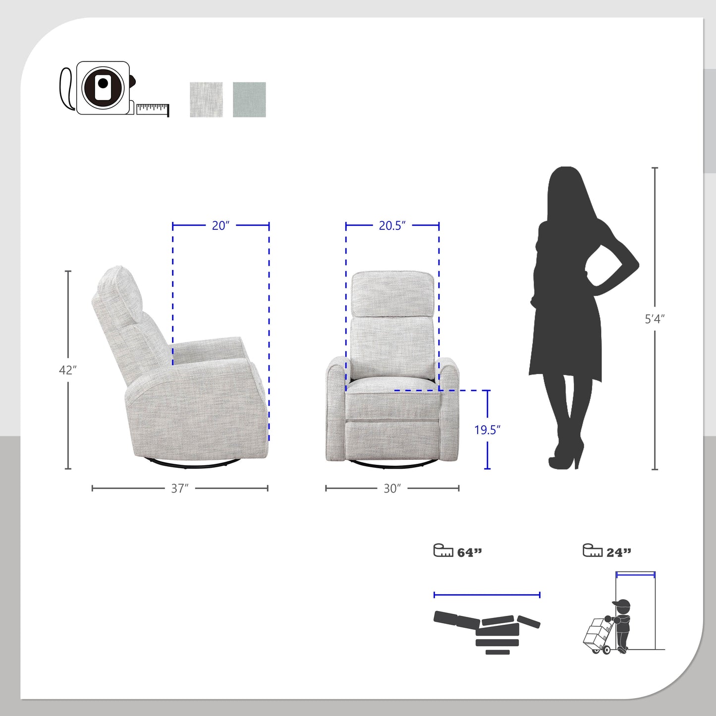 Poltrona reclinabile manuale girevole in tessuto Miralina