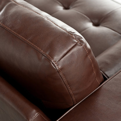 Divano Mirod Mid-Century Modern a 3 posti in pelle PU, design capitonné, gambe in legno massello, 2 cuscini di supporto