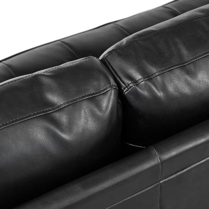 Divano Mirod Mid-Century Modern a 3 posti in pelle PU, design capitonné, gambe in legno massello, 2 cuscini di supporto