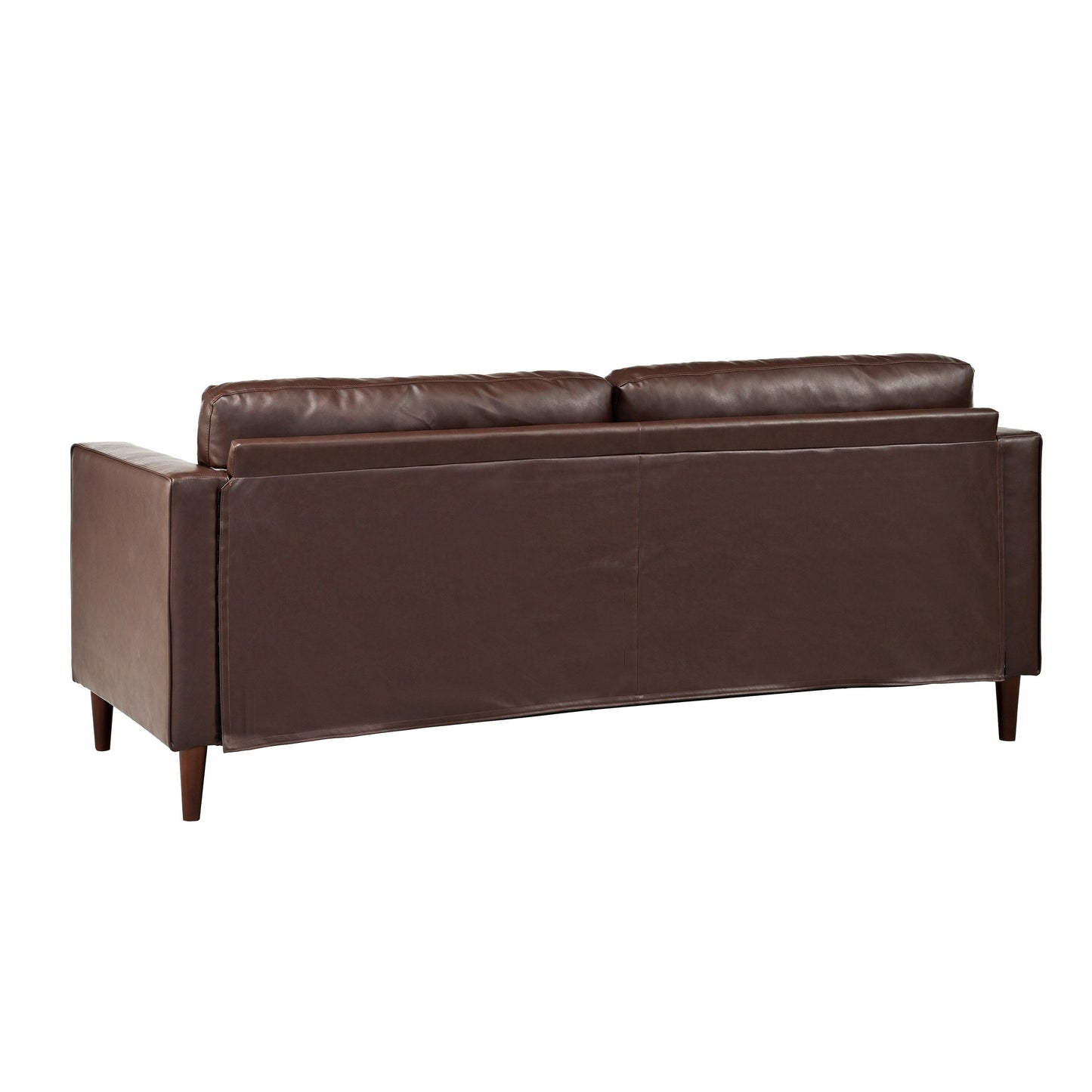 Divano Mirod Mid-Century Modern a 3 posti in pelle PU, design capitonné, gambe in legno massello, 2 cuscini di supporto