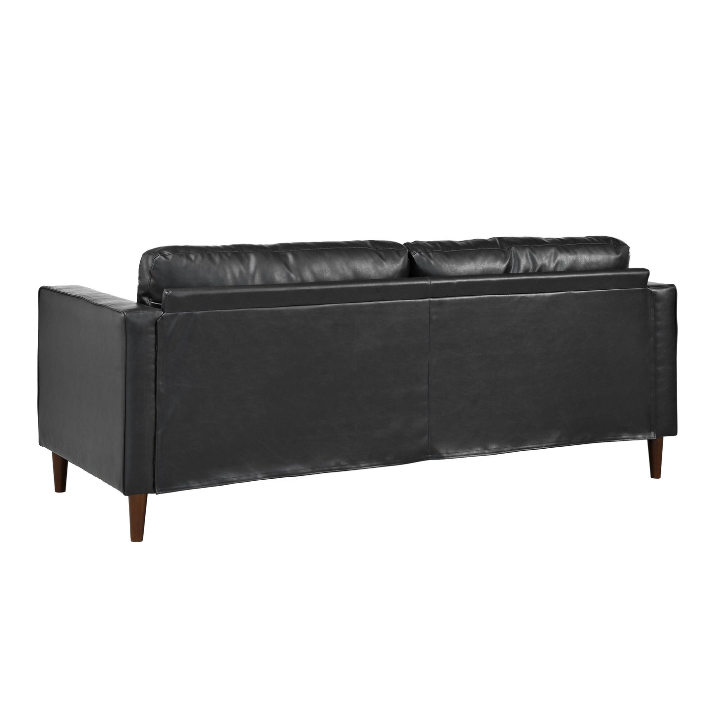 Divano Mirod Mid-Century Modern a 3 posti in pelle PU, design capitonné, gambe in legno massello, 2 cuscini di supporto