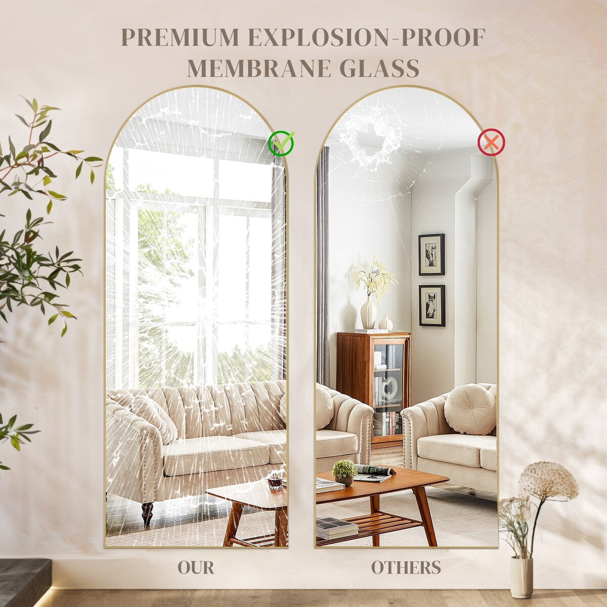 Specchio da parete a figura intera con vetro infrangibile, da terra per camera da letto e guardaroba