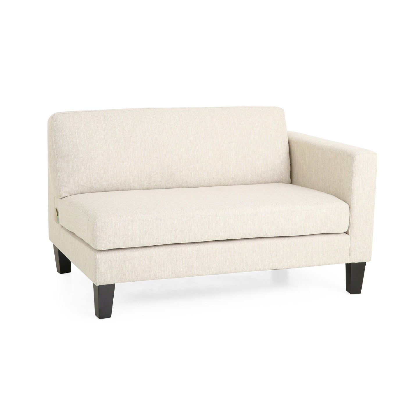 Divano Miry a 3 posti con 2 cuscini, gambe in legno di betulla, poliestere beige