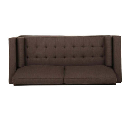 Divano Miry a 3 posti, 2 cuscini a rullo, gambe argentate, poliestere marrone