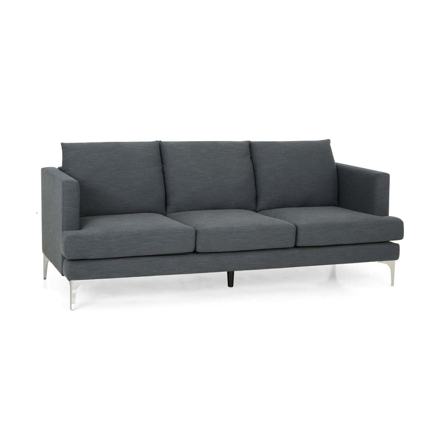 Divano Miry a 3 posti, gambe in metallo argentato, poliestere testurizzato grigio scuro