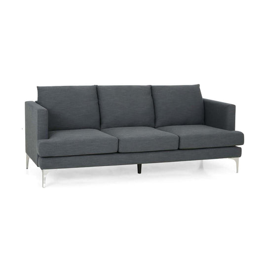 Divano Miry a 3 posti, gambe in metallo argentato, poliestere testurizzato grigio scuro