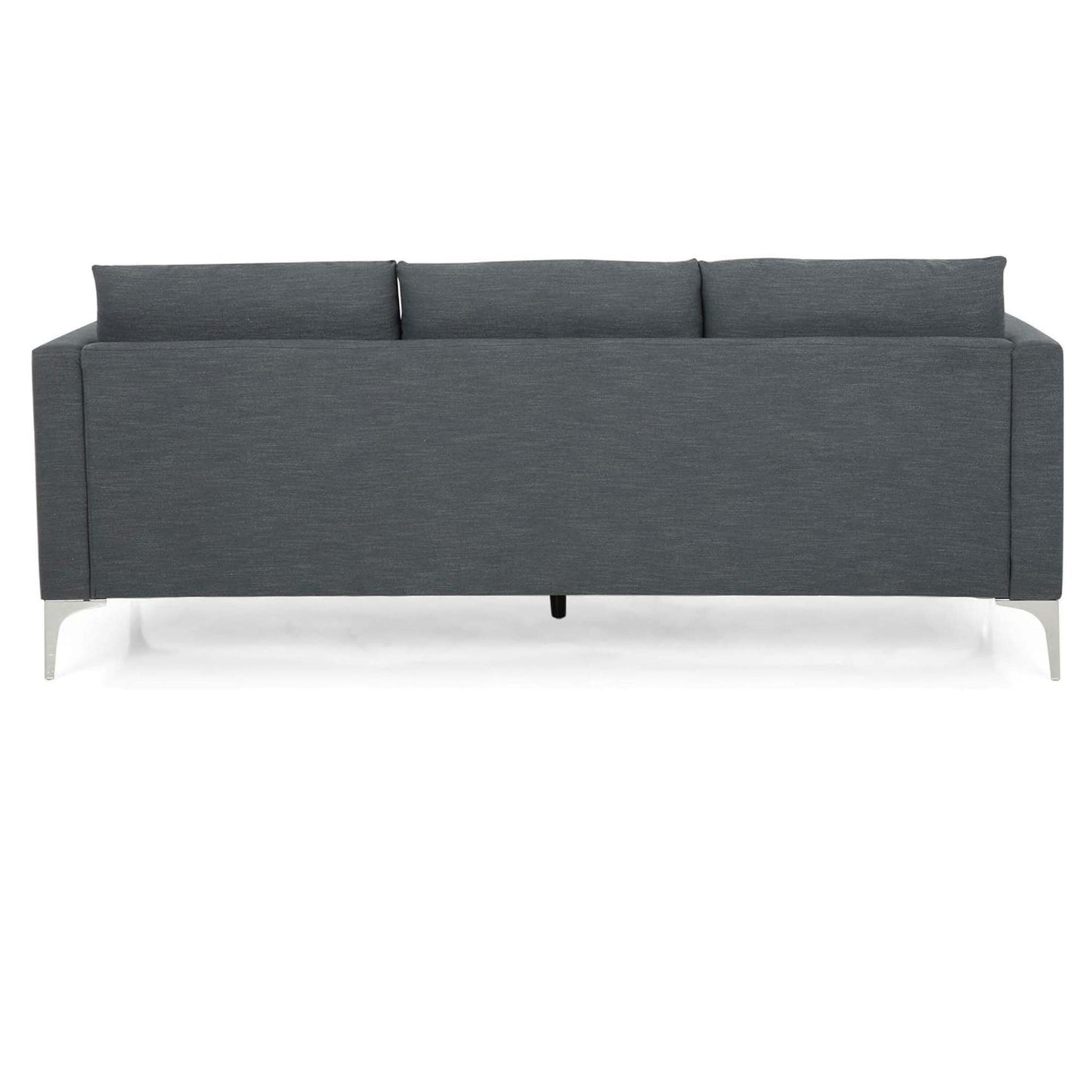 Divano Miry a 3 posti, gambe in metallo argentato, poliestere testurizzato grigio scuro