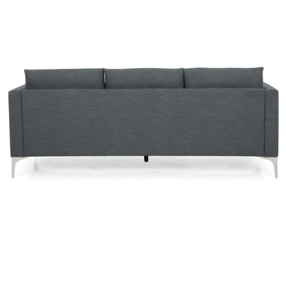 Divano Miry a 3 posti, gambe in metallo argentato, poliestere testurizzato grigio scuro