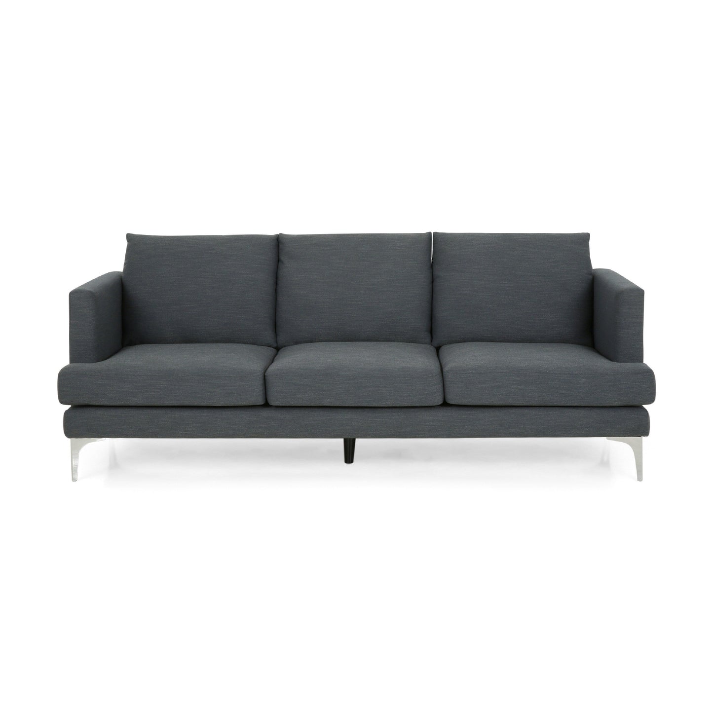 Divano Miry a 3 posti, gambe in metallo argentato, poliestere testurizzato grigio scuro