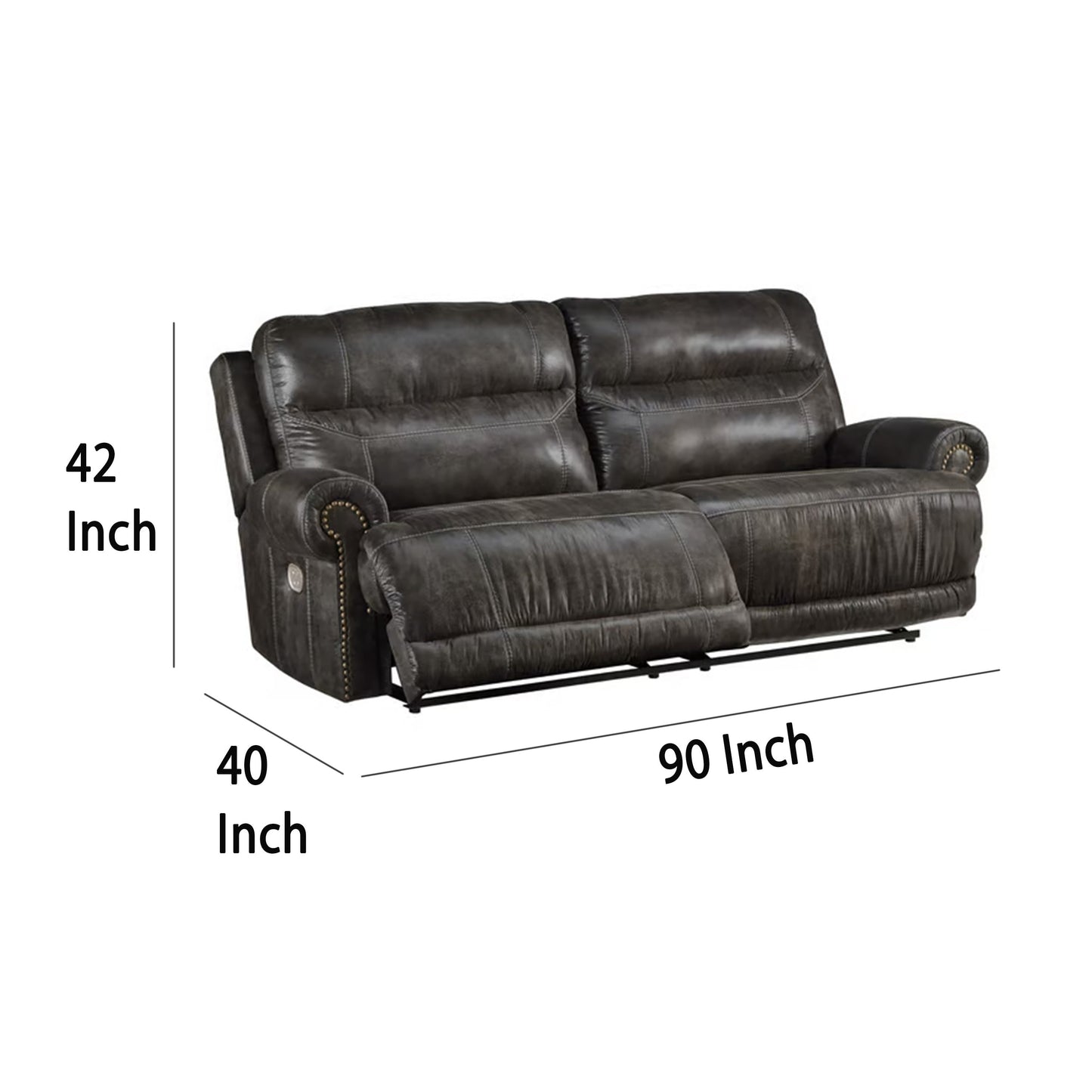 Divano reclinabile Mitch Power, in similpelle grigio scuro, 90 pollici