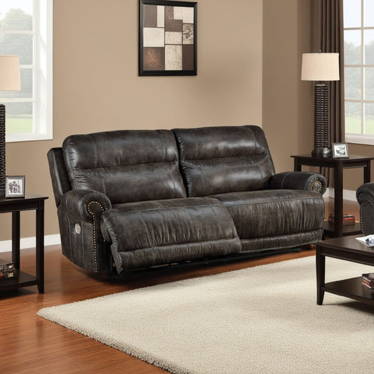 Divano reclinabile Mitch Power, in similpelle grigio scuro, 90 pollici