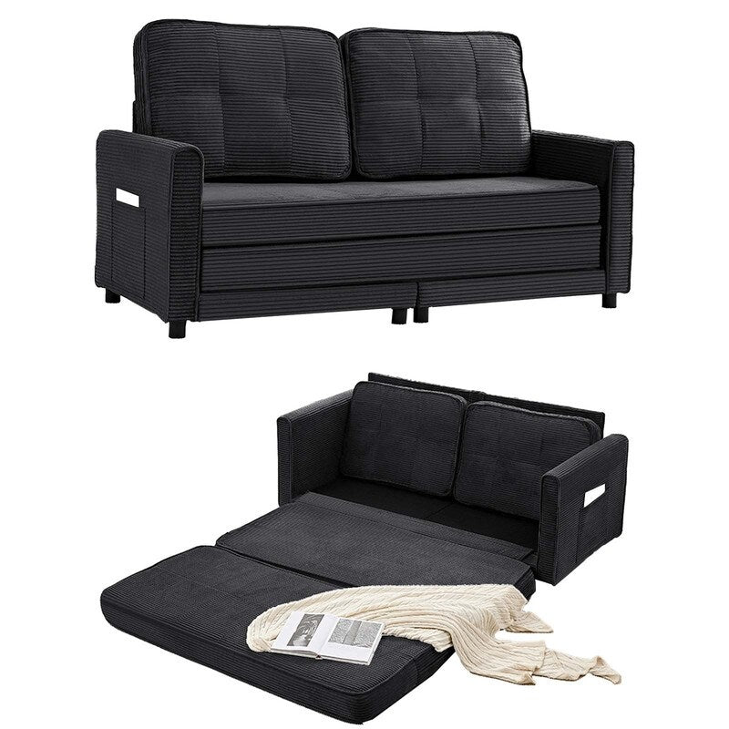 Divano letto futon trasformabile 3 in 1 Mixoy, divano letto pieghevole con trapuntatura e tasche laterali