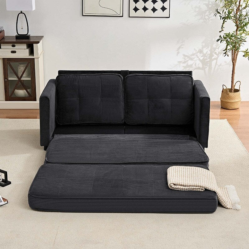 Divano letto futon trasformabile 3 in 1 Mixoy, divano letto pieghevole con trapuntatura e tasche laterali