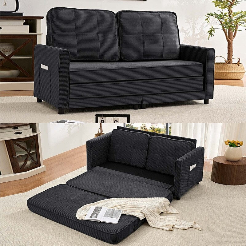 Divano letto futon trasformabile 3 in 1 Mixoy, divano letto pieghevole con trapuntatura e tasche laterali