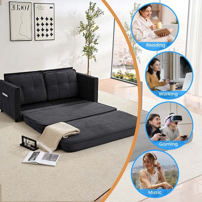 Divano letto futon trasformabile 3 in 1 Mixoy, divano letto pieghevole con trapuntatura e tasche laterali