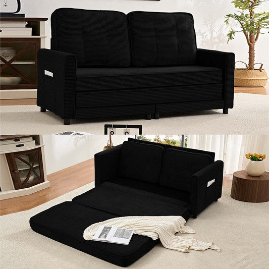 Divano letto futon trasformabile 3 in 1 Mixoy, divano letto pieghevole con trapuntatura e tasche laterali
