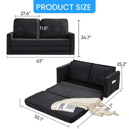 Divano letto futon trasformabile 3 in 1 Mixoy, divano letto pieghevole con trapuntatura e tasche laterali