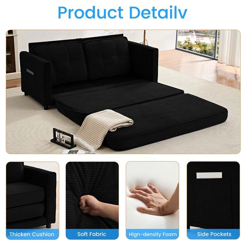 Divano letto futon trasformabile 3 in 1 Mixoy, divano letto pieghevole con trapuntatura e tasche laterali