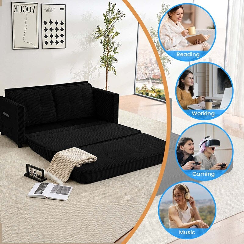 Divano letto futon trasformabile 3 in 1 Mixoy, divano letto pieghevole con trapuntatura e tasche laterali