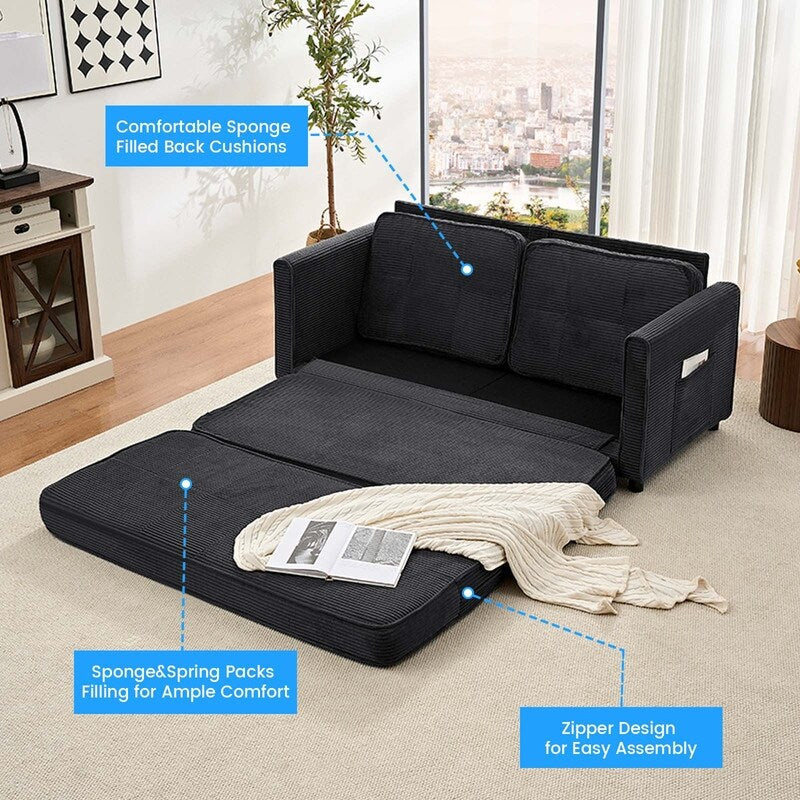 Divano letto futon trasformabile 3 in 1 Mixoy, divano letto pieghevole con trapuntatura e tasche laterali