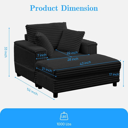 Poltrona chaise longue in velluto a coste Mixoy da 42'' con pouf contenitore e braccioli, poltrona reclinabile imbottita