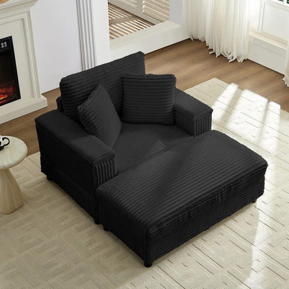 Poltrona chaise longue in velluto a coste Mixoy da 42'' con pouf contenitore e braccioli, poltrona reclinabile imbottita