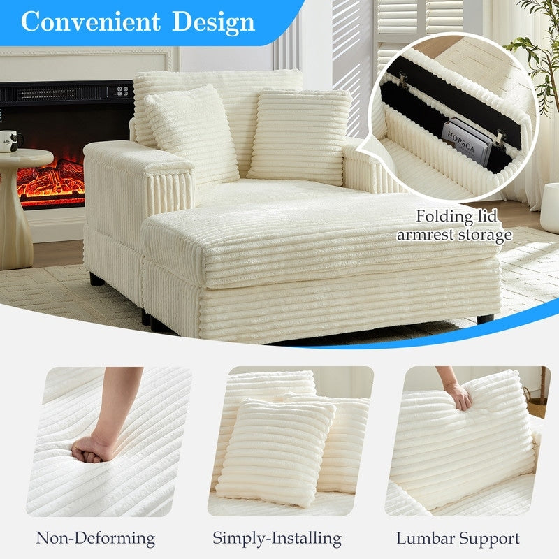 Poltrona chaise longue in velluto a coste Mixoy da 42'' con pouf contenitore e braccioli, poltrona reclinabile imbottita