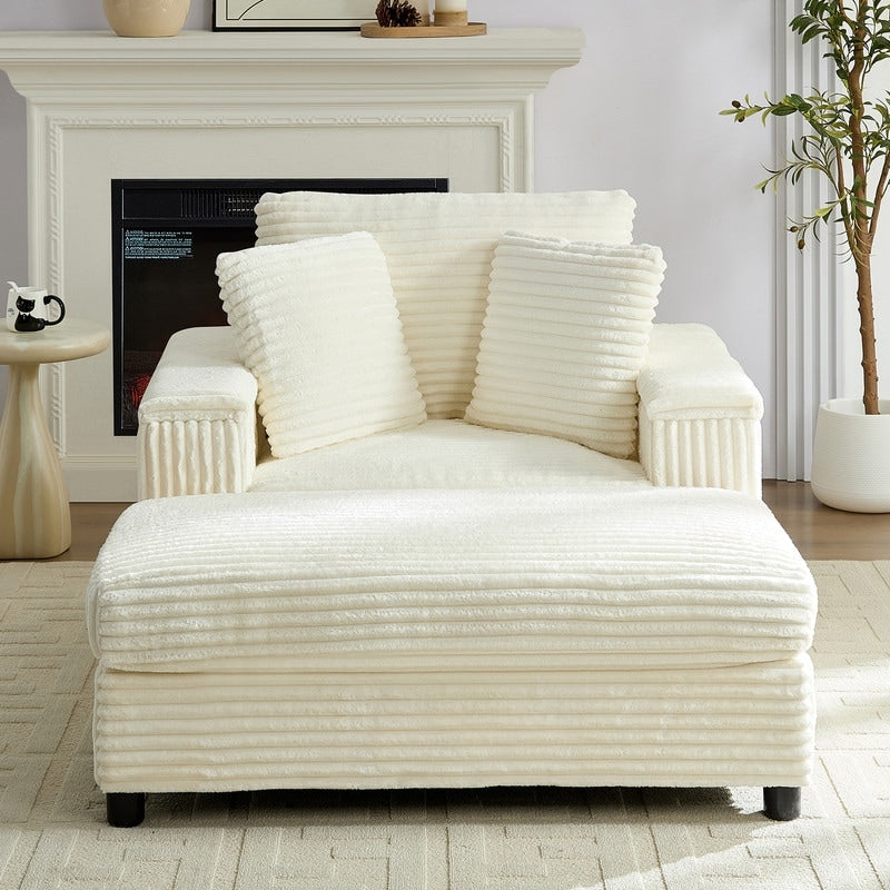 Poltrona chaise longue in velluto a coste Mixoy da 42'' con pouf contenitore e braccioli, poltrona reclinabile imbottita