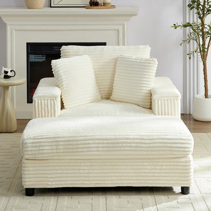 Poltrona chaise longue in velluto a coste Mixoy da 42'' con pouf contenitore e braccioli, poltrona reclinabile imbottita