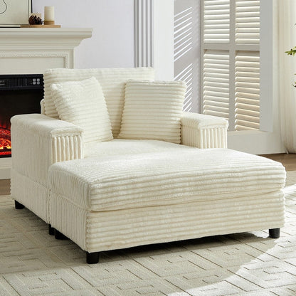 Poltrona chaise longue in velluto a coste Mixoy da 42'' con pouf contenitore e braccioli, poltrona reclinabile imbottita