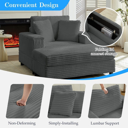 Poltrona chaise longue in velluto a coste Mixoy da 42'' con pouf contenitore e braccioli, poltrona reclinabile imbottita