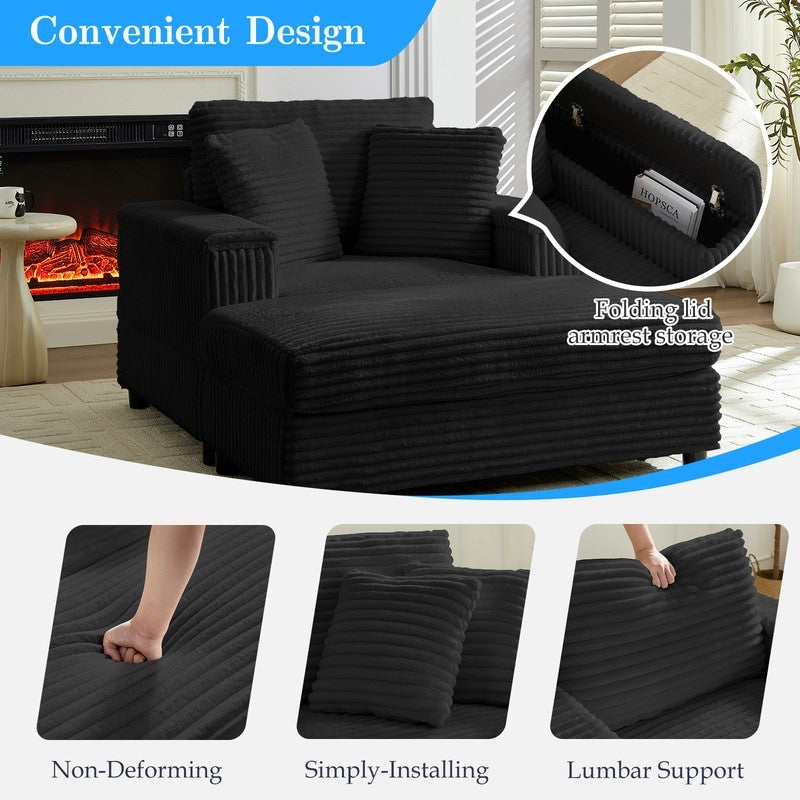 Poltrona chaise longue in velluto a coste Mixoy da 42'' con pouf contenitore e braccioli, poltrona reclinabile imbottita