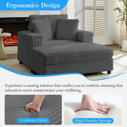 Poltrona chaise longue in velluto a coste Mixoy da 42'' con pouf contenitore e braccioli, poltrona reclinabile imbottita