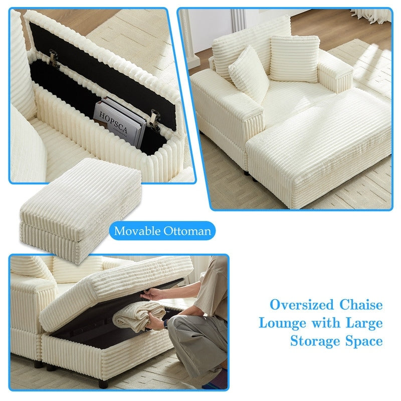 Poltrona chaise longue in velluto a coste Mixoy da 42'' con pouf contenitore e braccioli, poltrona reclinabile imbottita