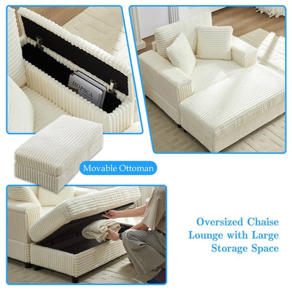 Poltrona chaise longue in velluto a coste Mixoy da 42'' con pouf contenitore e braccioli, poltrona reclinabile imbottita