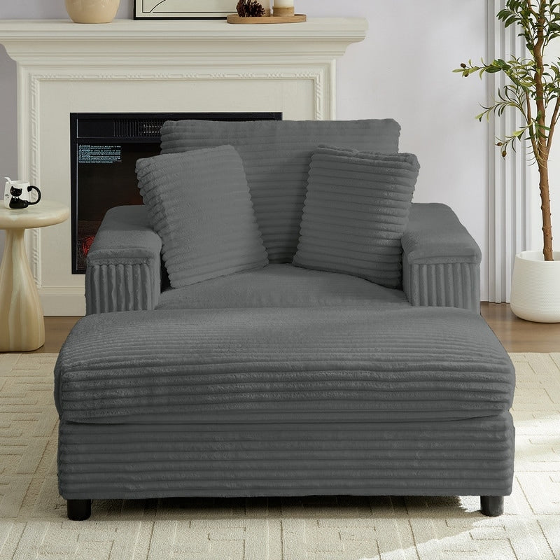 Poltrona chaise longue in velluto a coste Mixoy da 42'' con pouf contenitore e braccioli, poltrona reclinabile imbottita