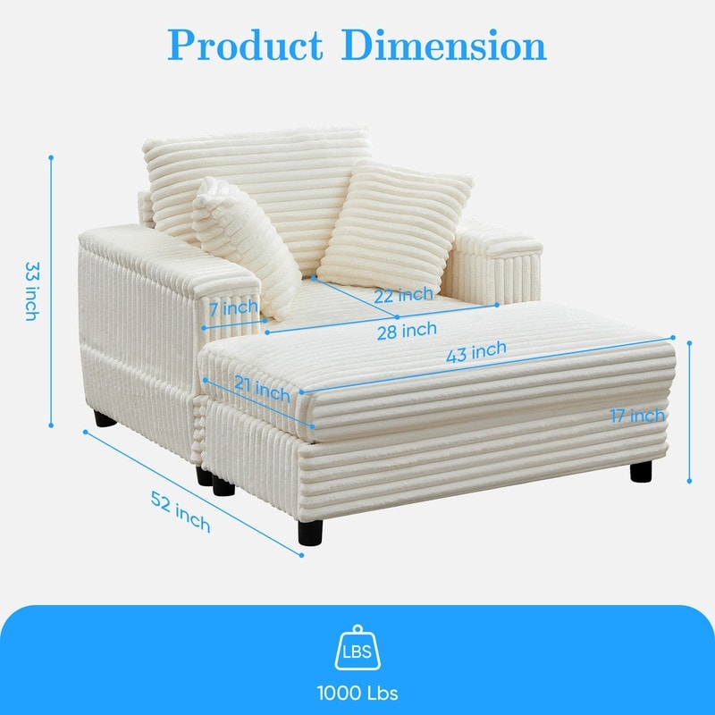 Poltrona chaise longue in velluto a coste Mixoy da 42'' con pouf contenitore e braccioli, poltrona reclinabile imbottita