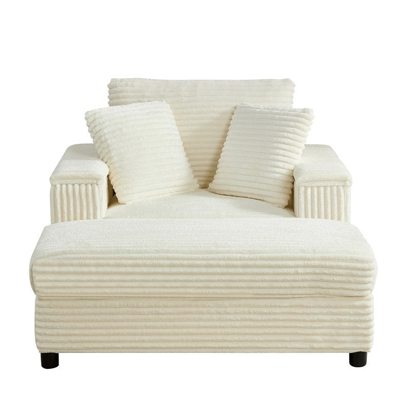 Poltrona chaise longue in velluto a coste Mixoy da 42'' con pouf contenitore e braccioli, poltrona reclinabile imbottita