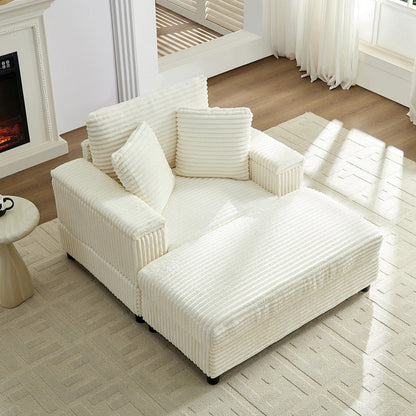 Poltrona chaise longue in velluto a coste Mixoy da 42'' con pouf contenitore e braccioli, poltrona reclinabile imbottita