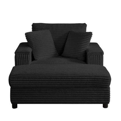 Poltrona chaise longue in velluto a coste Mixoy da 42'' con pouf contenitore e braccioli, poltrona reclinabile imbottita